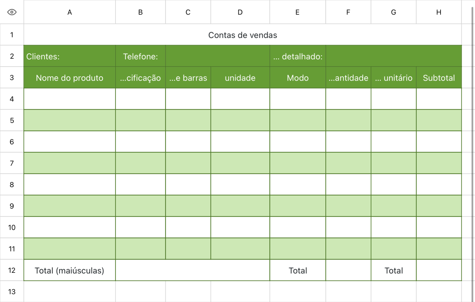 Contas de vendas